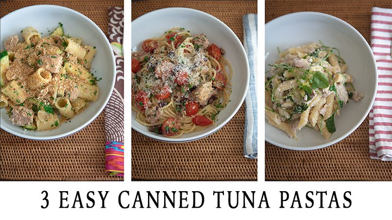 3 direct pastas recipes using canned tuna and a variety of pastas.