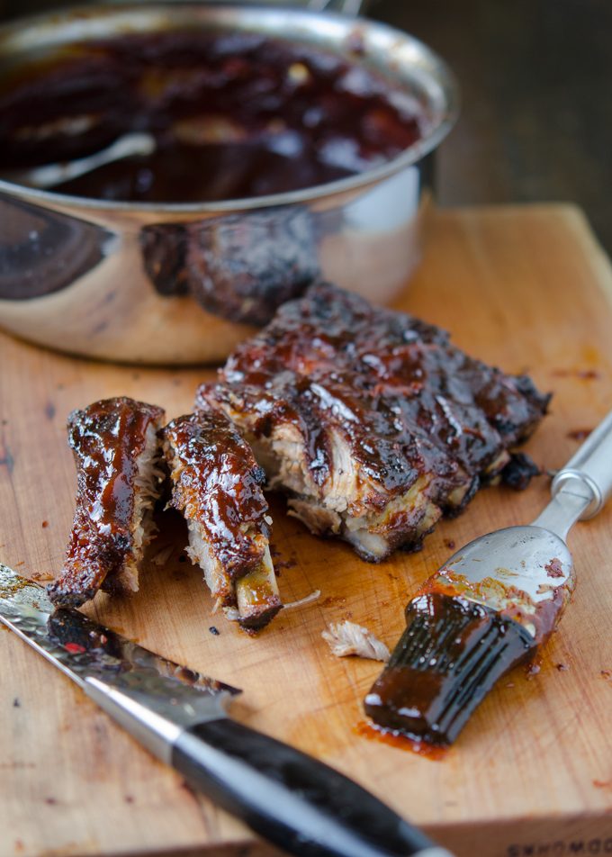 Kitchen-made BBQ pork ribs with sticky sauce are fall-off the bone tender
