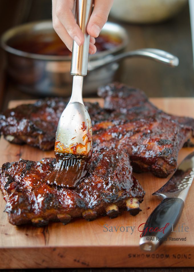 This succulent BBQ pork ribs are coated with finger-licking savory kitchen-made bbq sauce
