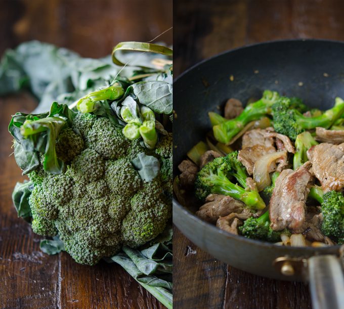 A head of broccoli used to make beef and broccoli stir-fry.