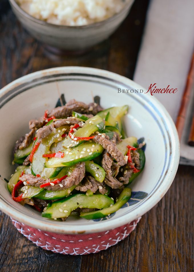 Beef and Cucumber Stir-fry makes a short rice bowl dish under 20 minutes.