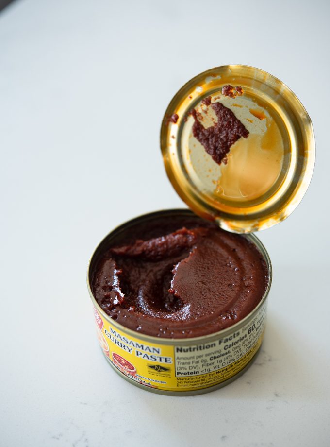 Store-bought Massaman curry paste in a can
