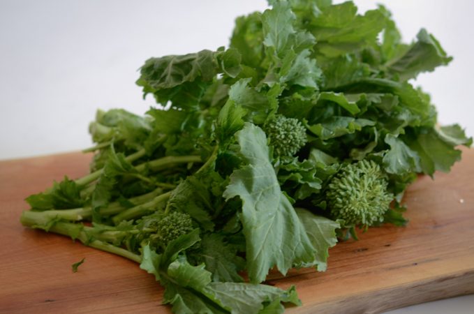 A bunch of fresh broccoli rabe.