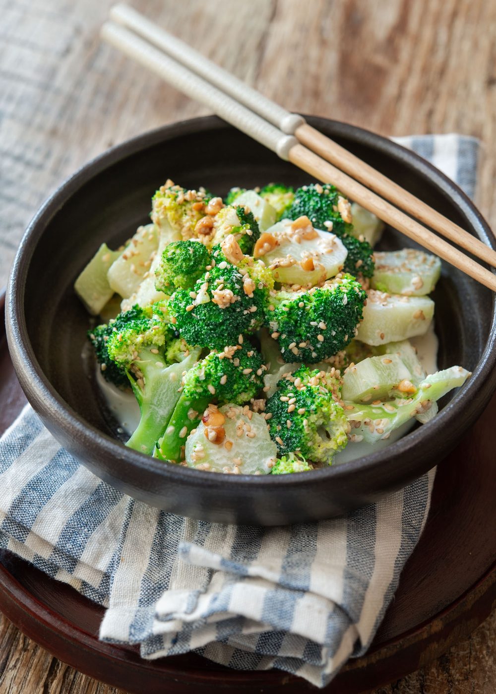 Asian sesame broccoli salad as a Korean side dish.