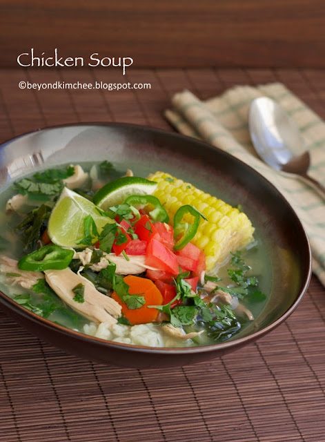 Mexican style chicken soup in a bowl.