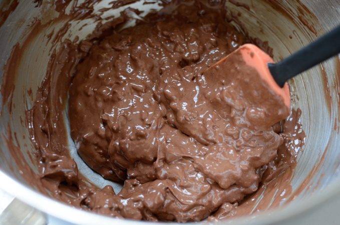 Chocoate chewies cookie batter in a bowl.