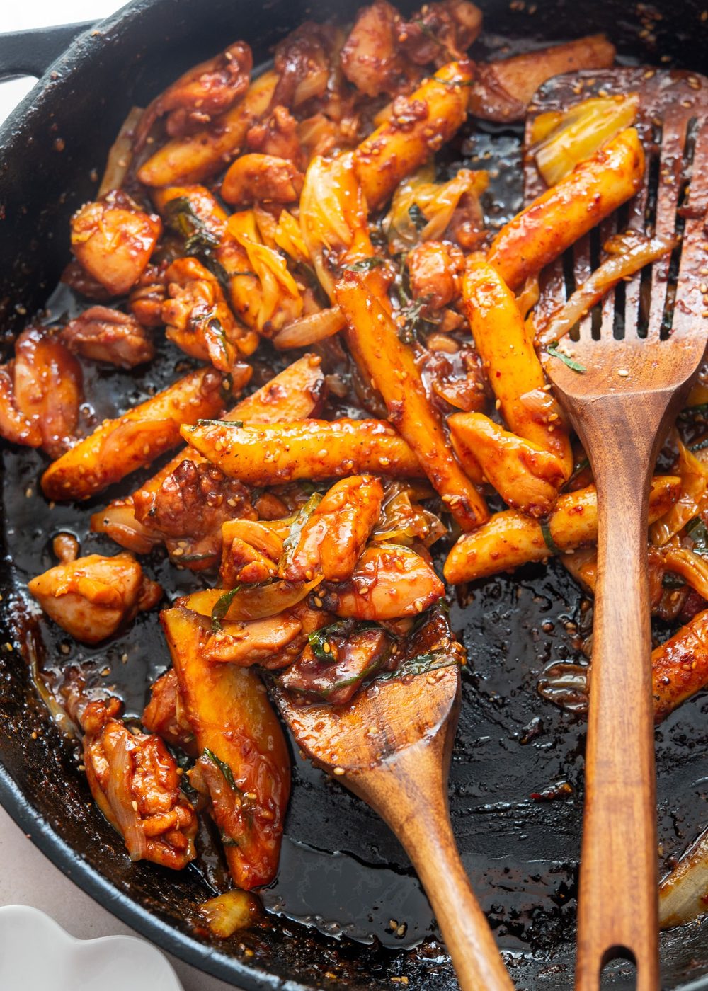 Dakgalbi stir-fried in spicy gochujang sauce