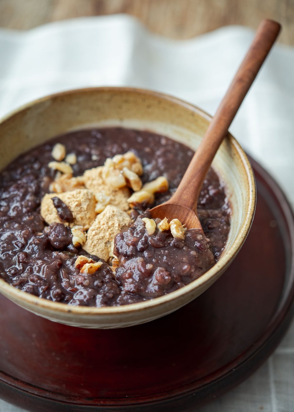 Korean sweet red bean porridge (danpatjuk) served warm in a bowl
