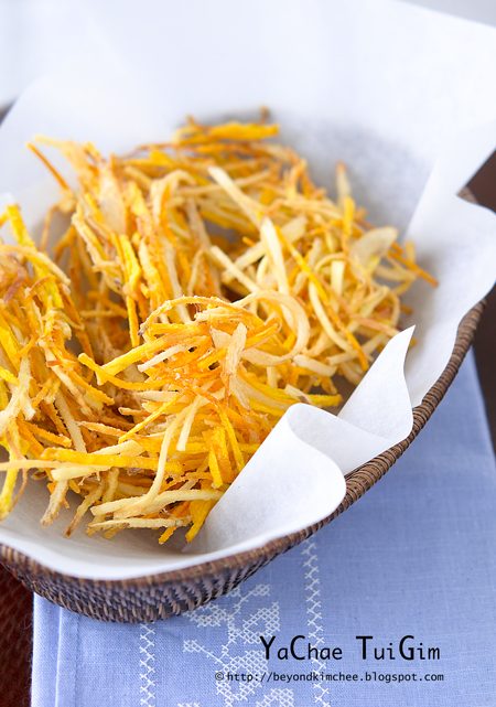 Deep-fried root vegetables are crisp and makes a savory snack.
