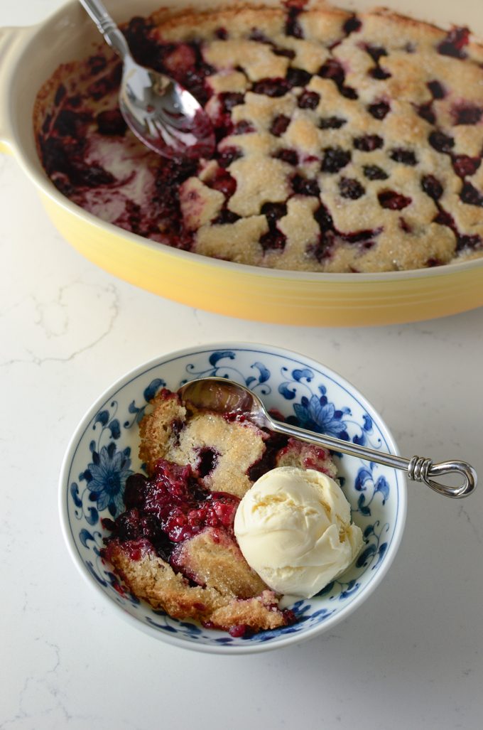 This direct blackberry cobbler is best to serve with a scoop of vanilla ice cream.