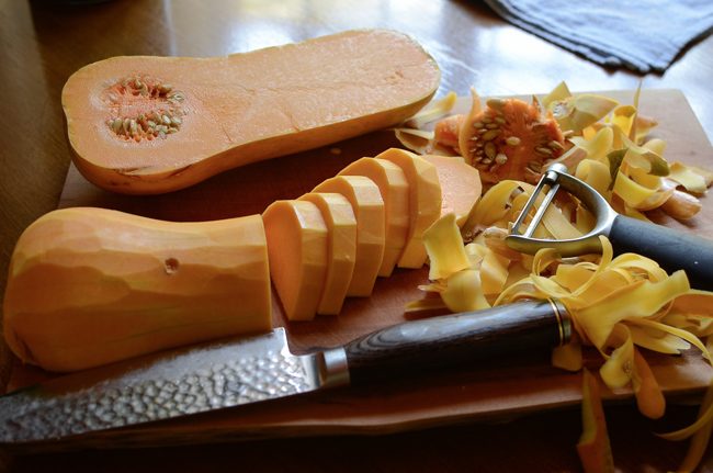 Butternut squash peeled and sliced.