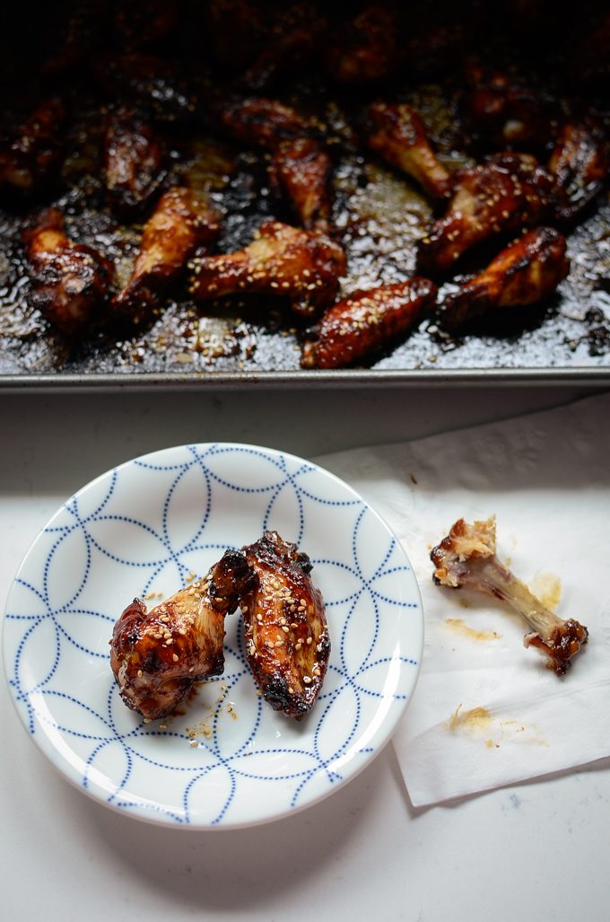 Finger-licking savory, oven baked honey balsamic chicken wings are ready to serve.