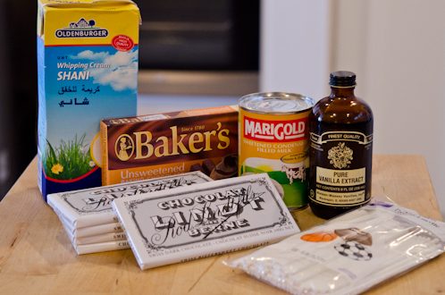 Ingredients for making hot chocolate on a stick.