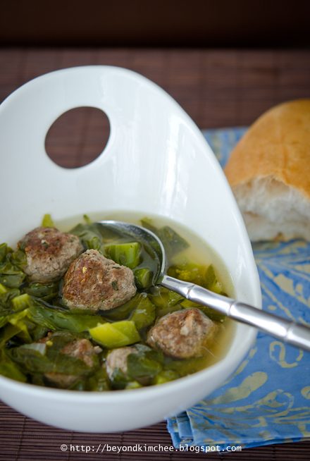 Kale Meatball Soup in a bowl.