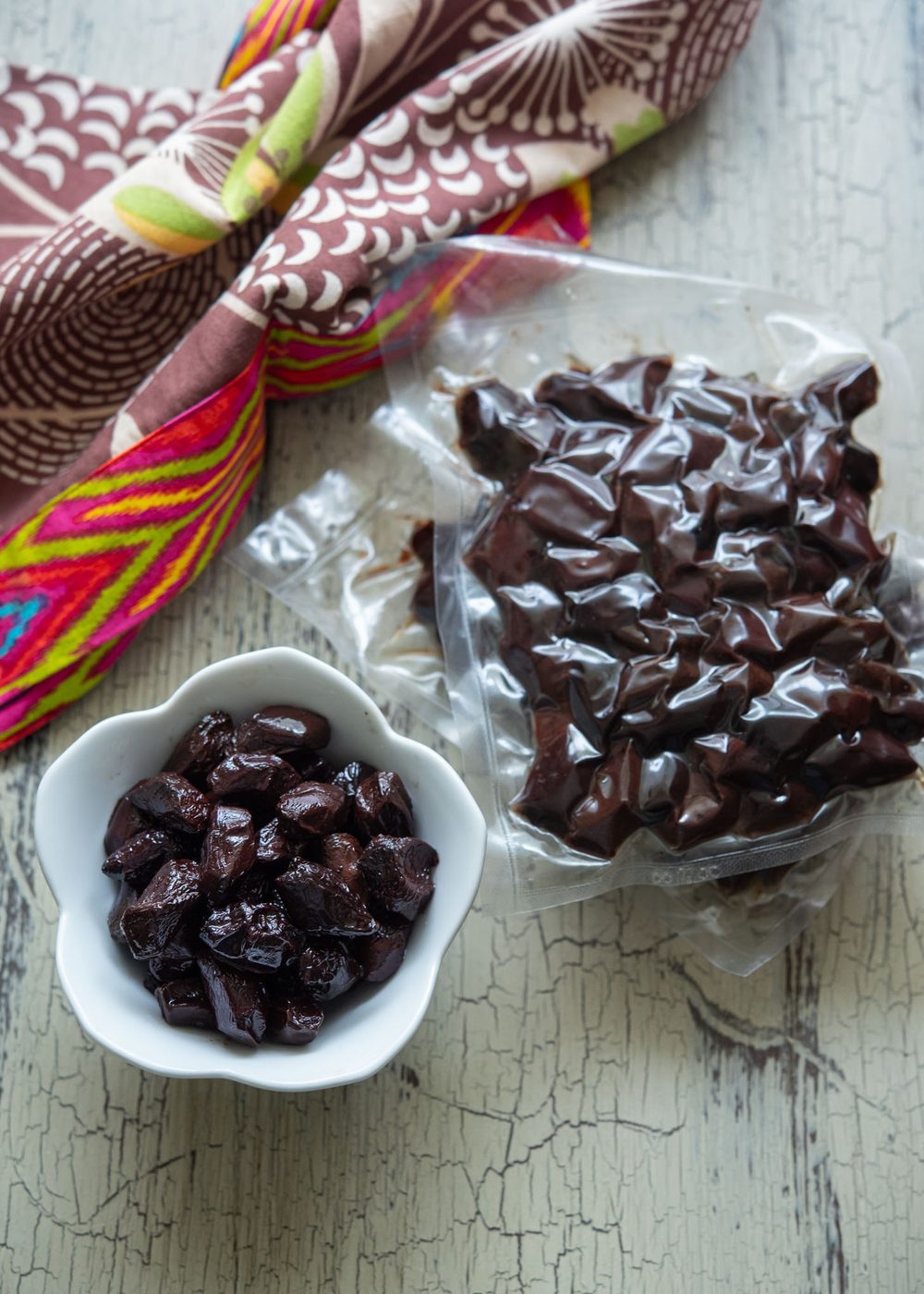 Greek organic olives in vacuum sealed bag for making olive pasta.