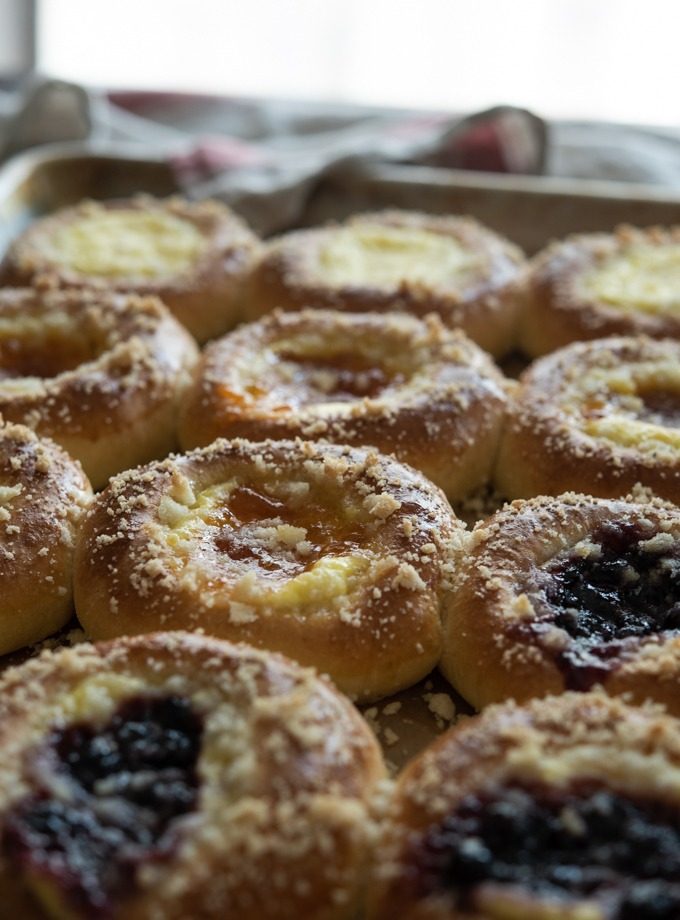 Classic Czech kolaches with fruit jam, sweet cheese filling, and buttery streusel topping.