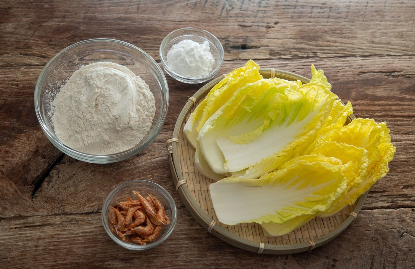 Ingredients for making Korean cabbage pancakes.