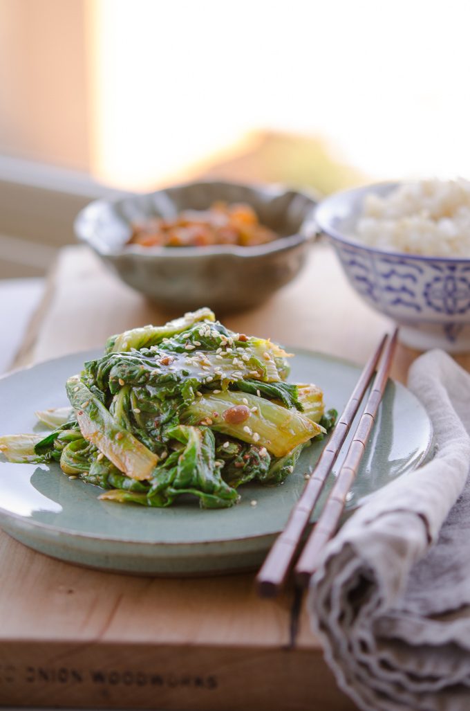 Korean cabbage tossed with Korean Soybean Paste serve as a vegan side dish.