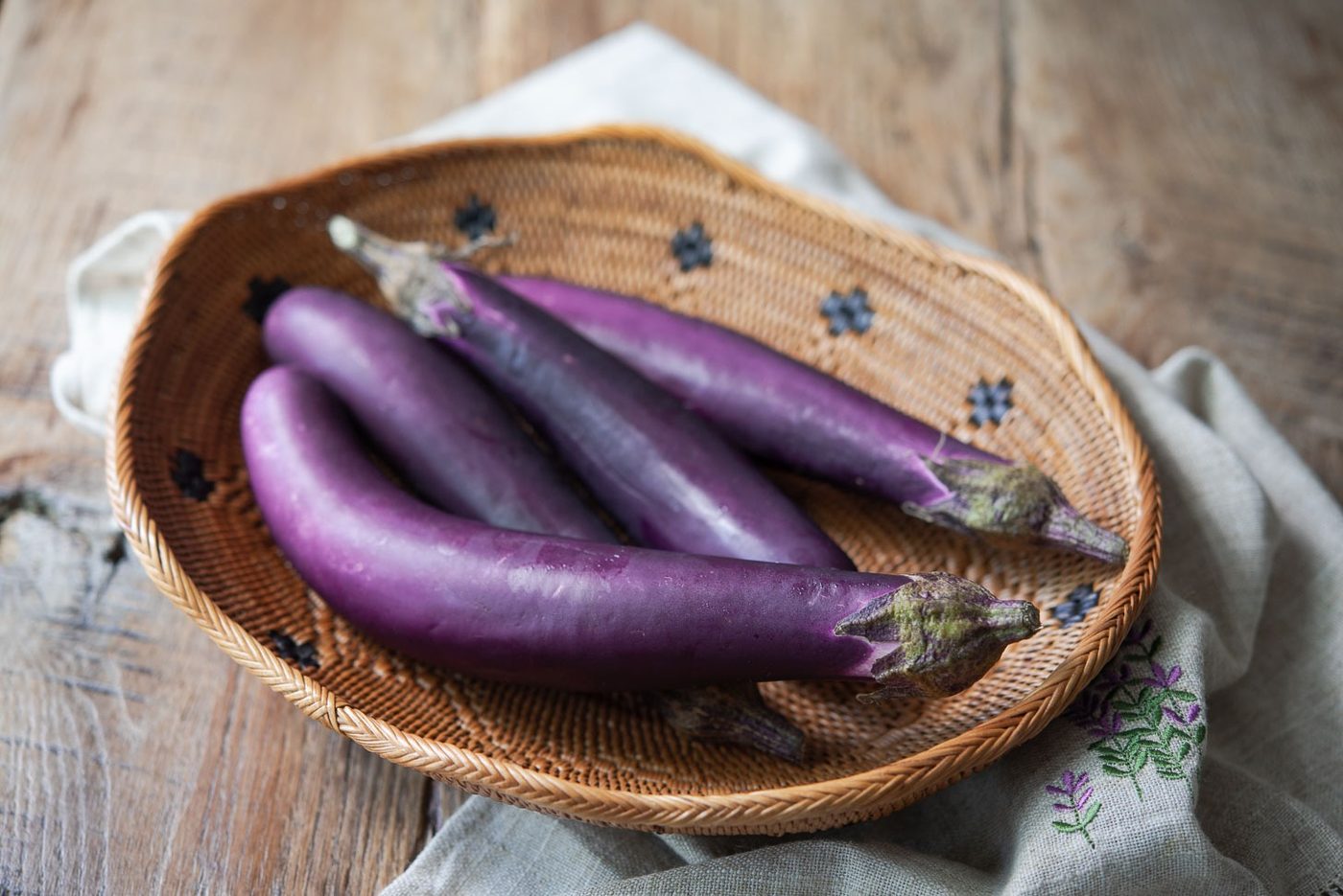 Korean eggplants in a basket.