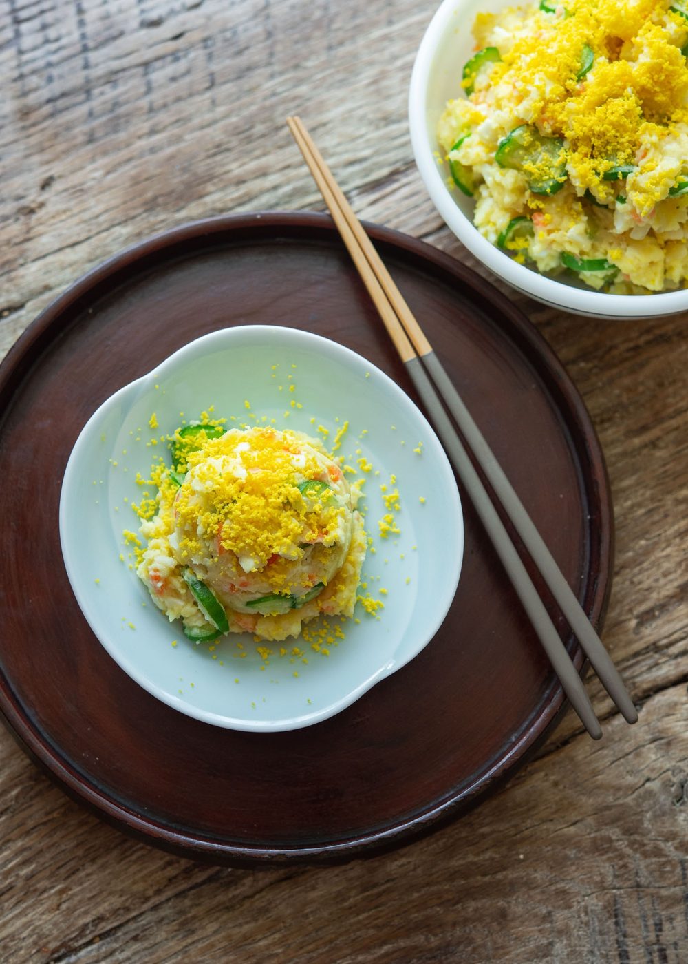 A small serving dish of Korean potato salad.