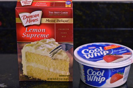 Lemon cake mix and cool whip.