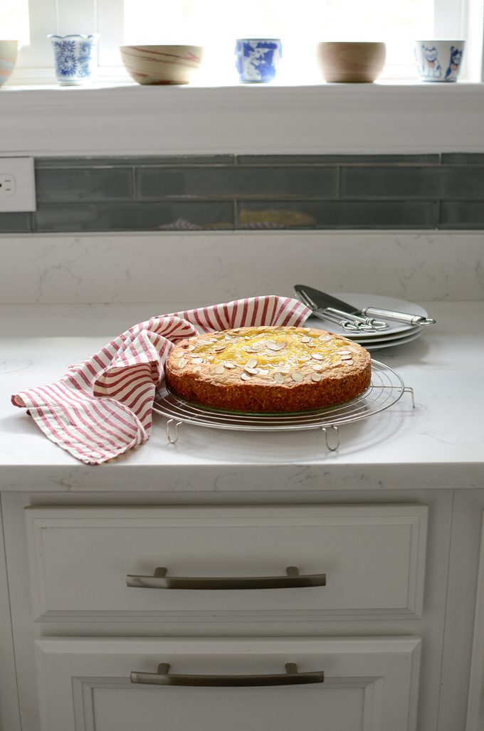 Lemon Custard baked together with almond cake.