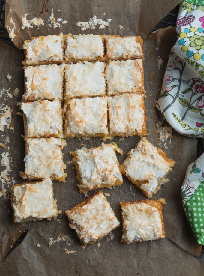 Lemon Luise Cake is filled with lemon curd, meringue and coconut topping