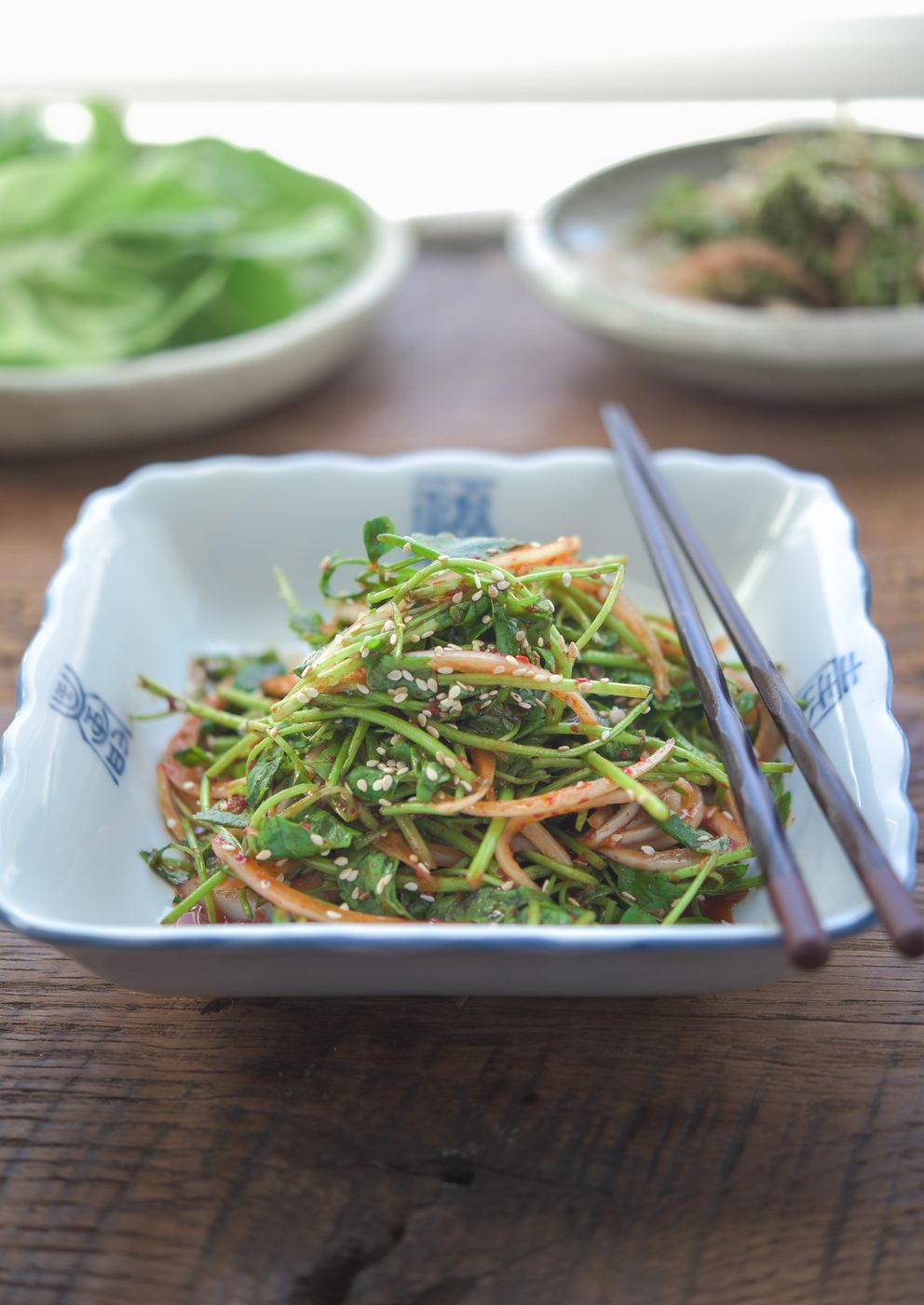 Minari salad is a great topping for Korean BBQ or meat dishes