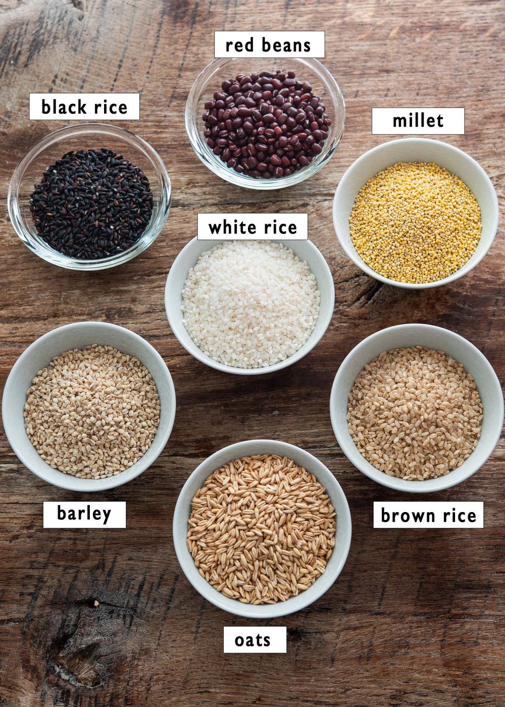 Assorted grains and legumes prepared for cooking Korean multigrain rice
