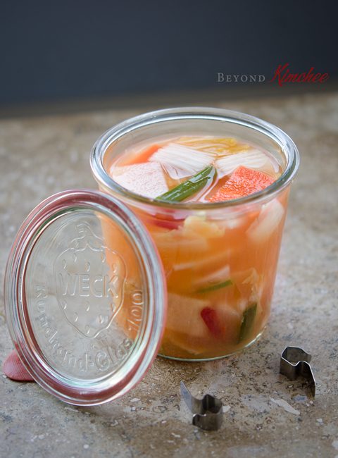 Nabak Kimchi is a mild Korean water kimchi.