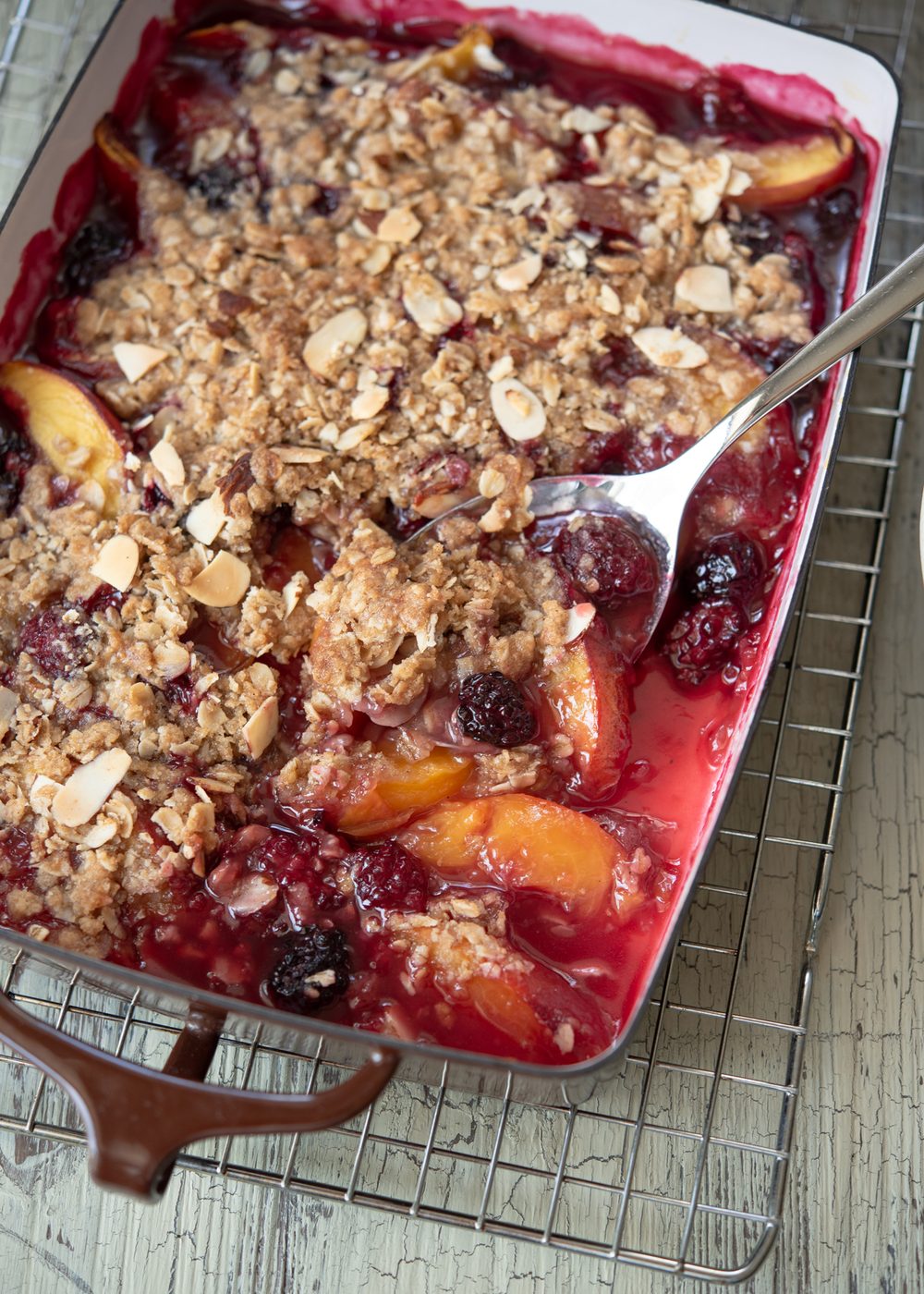 Nectarine blackberry crisp is a comforting summer fruit dessert