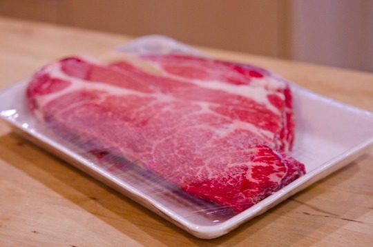 Thin strips of beef striploin.