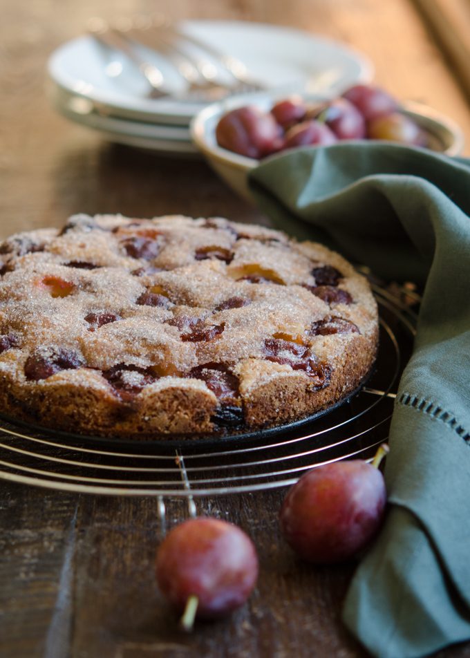 Unfussy plum cake is made with Italian prune plums.