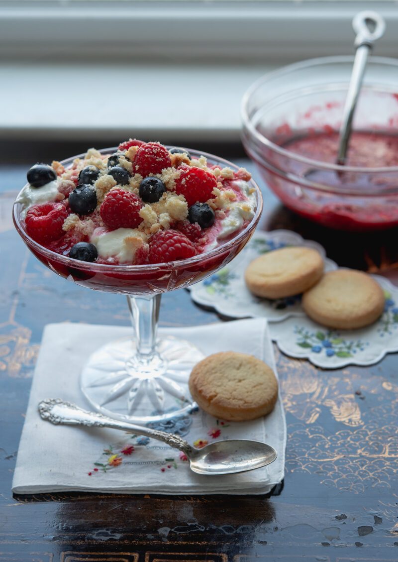 Serve raspberry fool in a pretty dessert glass.