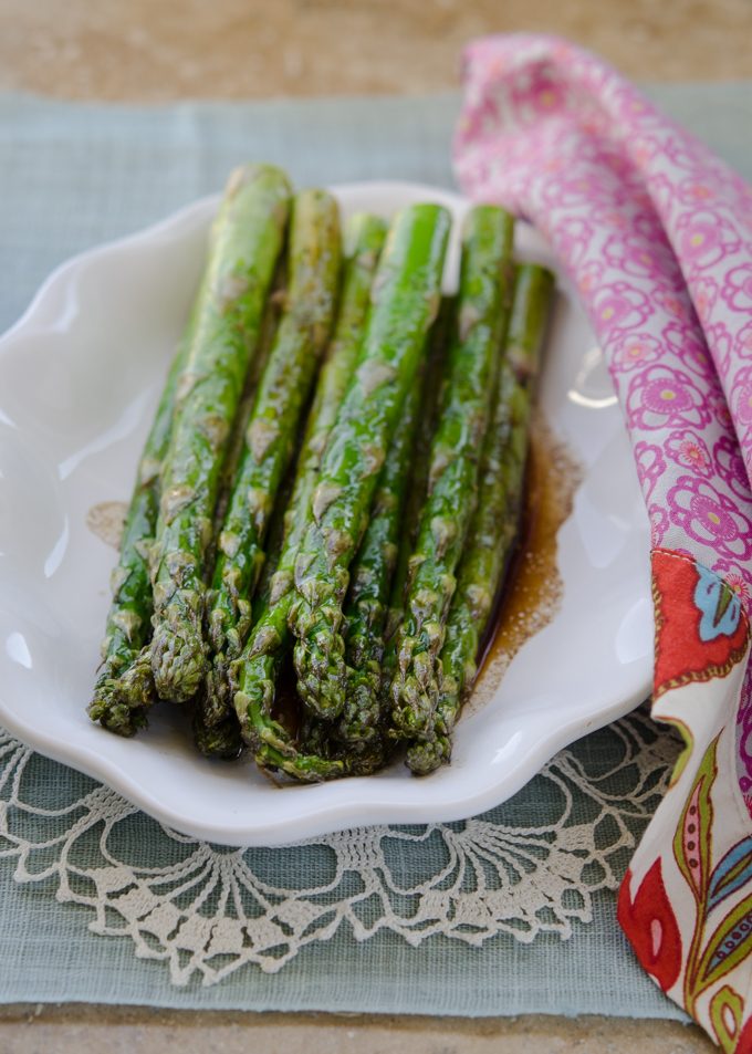 Roasted asparagus is everyone's favorite side dish. Brown butter, balsamic vinegar, and soy sauce makes tasty sauce.