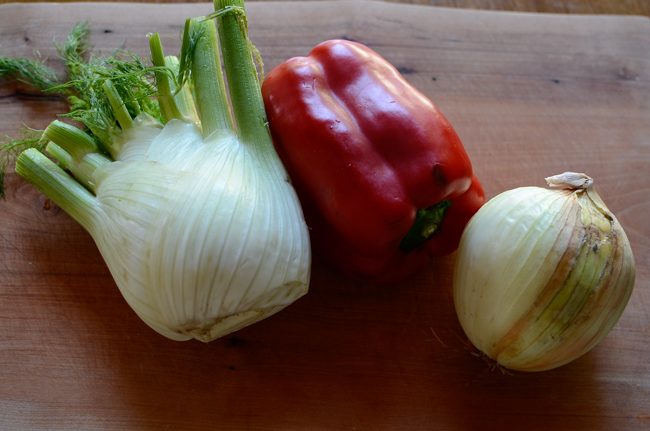 Fennel, red pepper and onion.