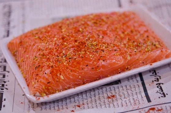 lemon pepper sprinkled salmon.