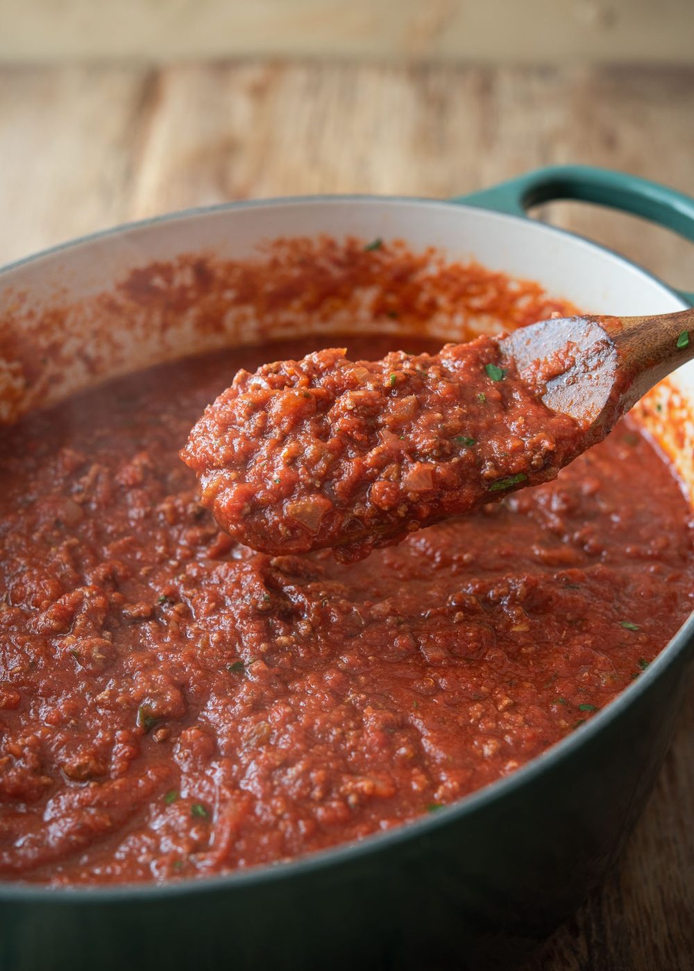 This kitchen-made spaghetti sauce is thick and hearty.