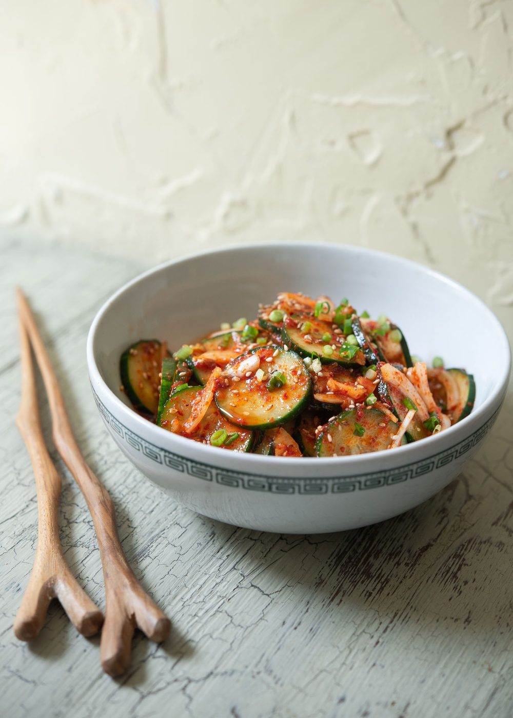 Crunchy Korean cucumber salad (Oi Muchim) with gochujang dressing