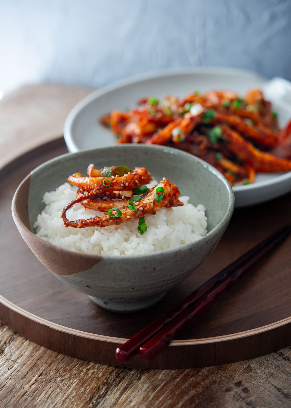 Ojingeo bokkeum spooned on top of warm white rice
