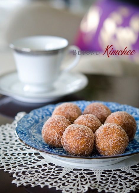 Sweet Potato Rice Donuts are coated with cinnamon sugar