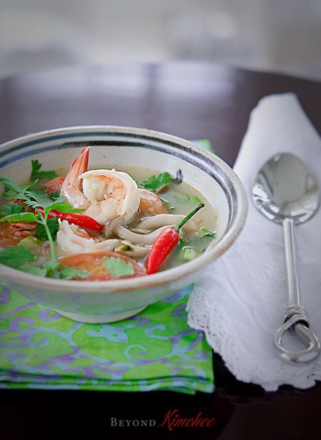Tom Yum Goong in a bowl.