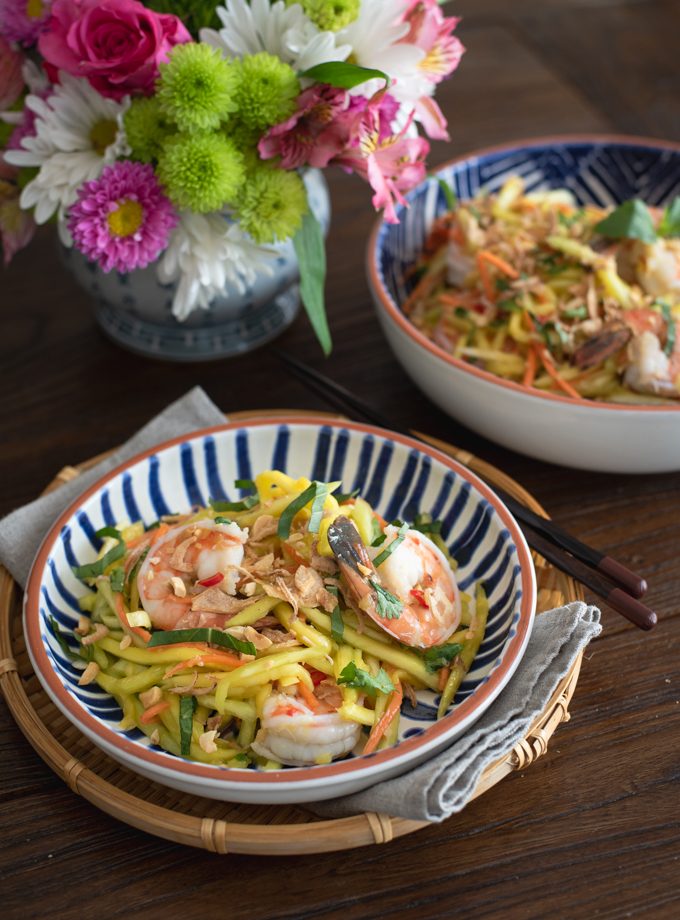 Vietnamese shrimp salad (Gỏi Xoài) is made with green mango and it is refreshingly savory