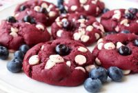 Crimson Velvet Cookies with White Chocolate Chips and Juicy Blueberries