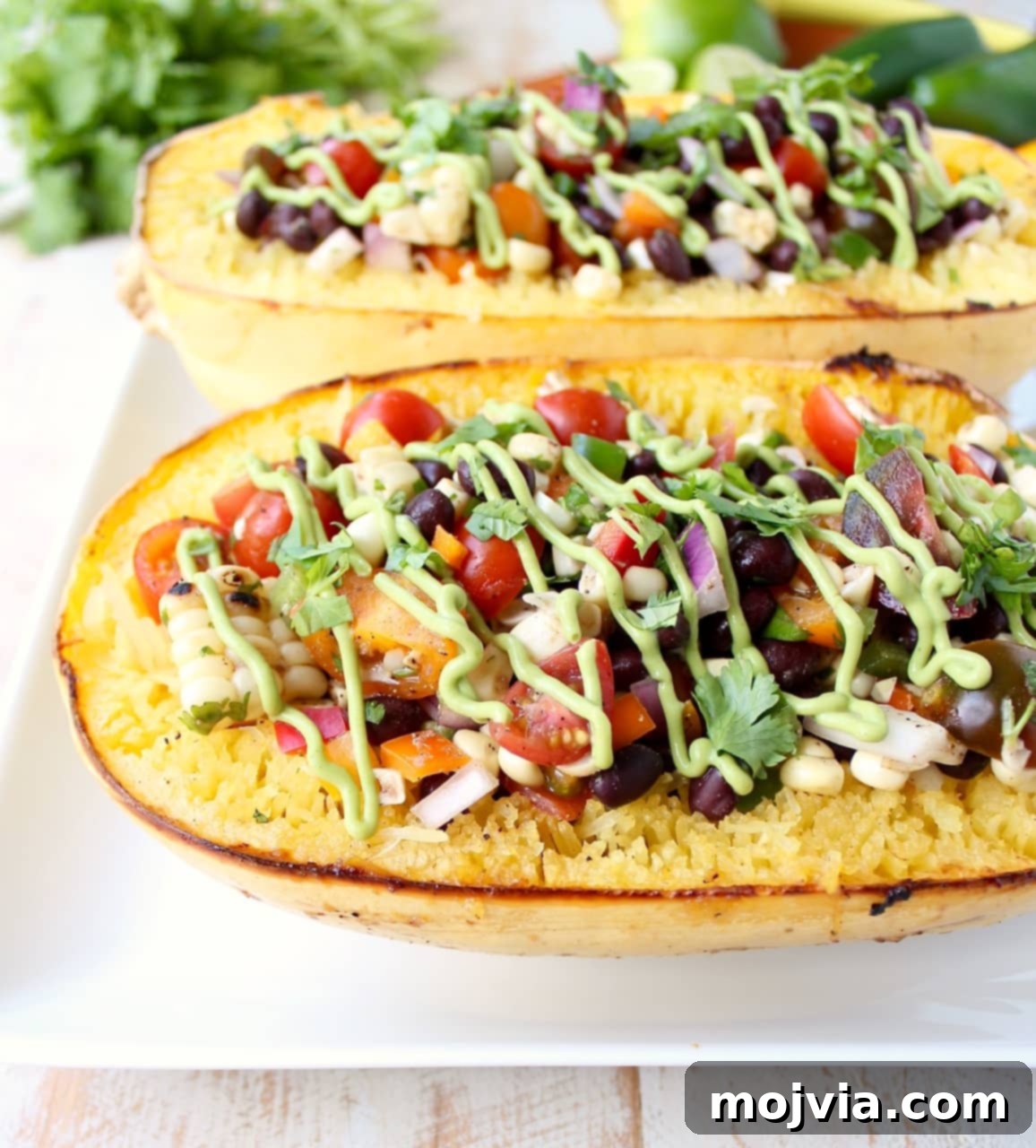 Savory Harvest Squash Boats 7 Stuffed roasted spaghetti squash on plate