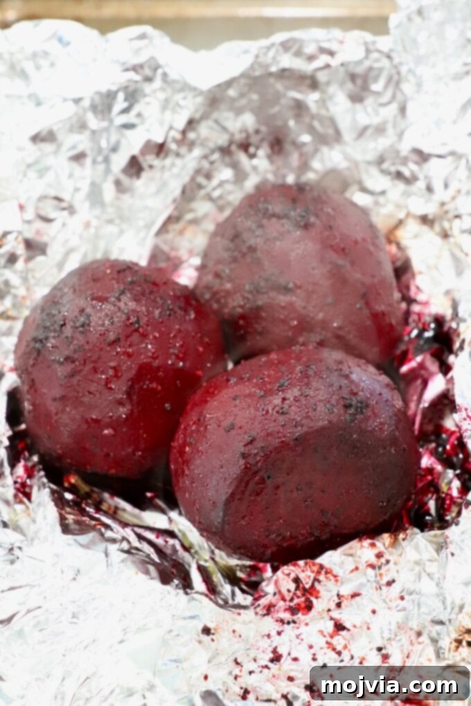 Ruby Beet Feta Salad 6 Perfectly roasted beets, tender and sweet, unwrapped from foil after cooking