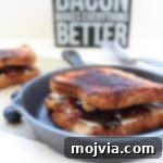 Candied Bacon Goat Cheese Blueberry Grilled Cheese Recipe Card Image