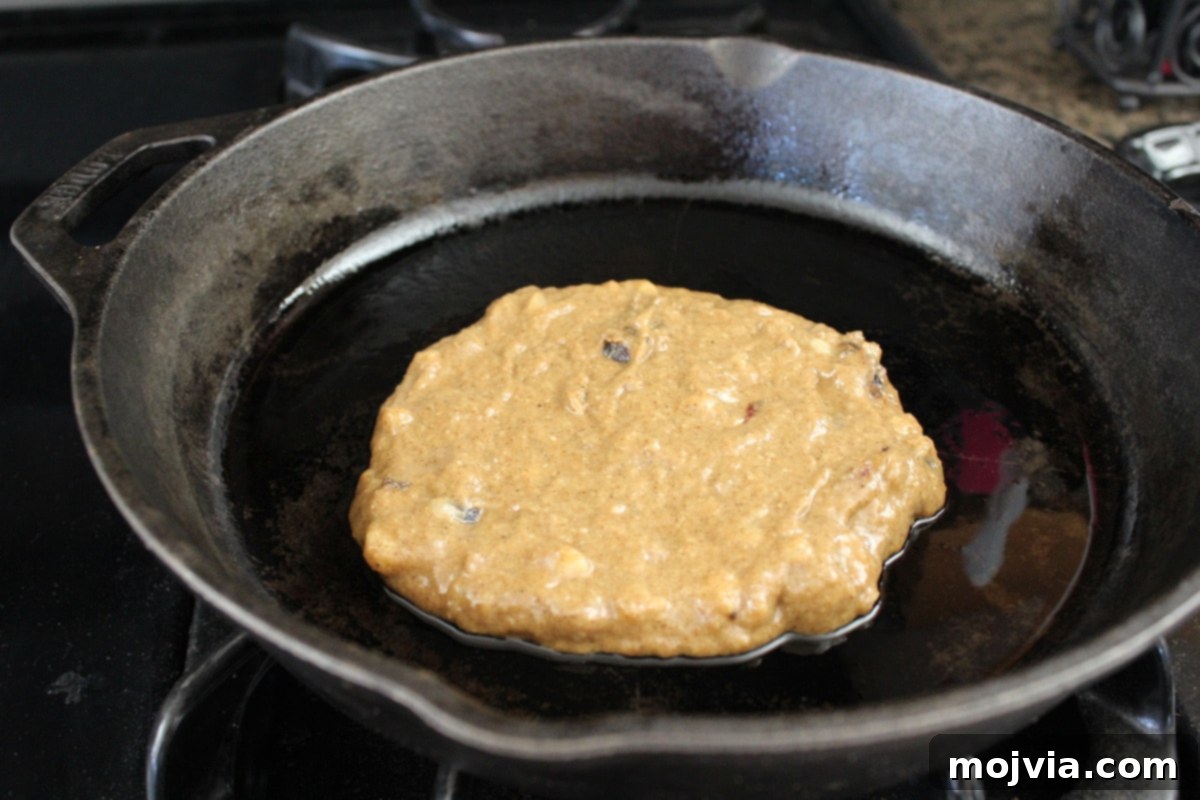 Energizing Banana-Date Protein Griddlecakes 6 Protein Pancake Batter on Skillet