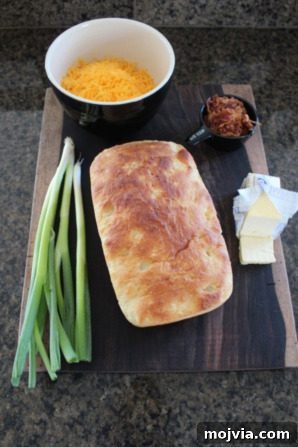 Ingredients laid out for Loaded Baked Potato Bread