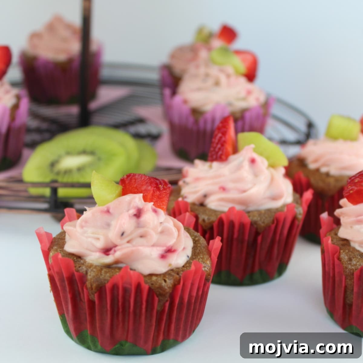 Zesty Strawberry Kiwi Cupcakes 2 Delightful Strawberry Kiwi Cupcakes with Cream Cheese Frosting